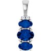 14K White 6x4 mm Oval Chatham Created Blue Sapphire and .025 CTW Diamond Pendant Ref 13006036