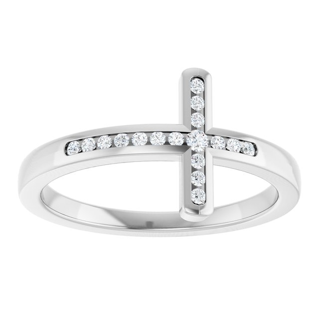 Sterling Silver 1/10 CTW Natural Diamond Sideways Cross Ring