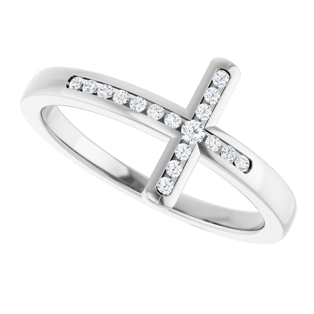 Sterling Silver 1/10 CTW Natural Diamond Sideways Cross Ring