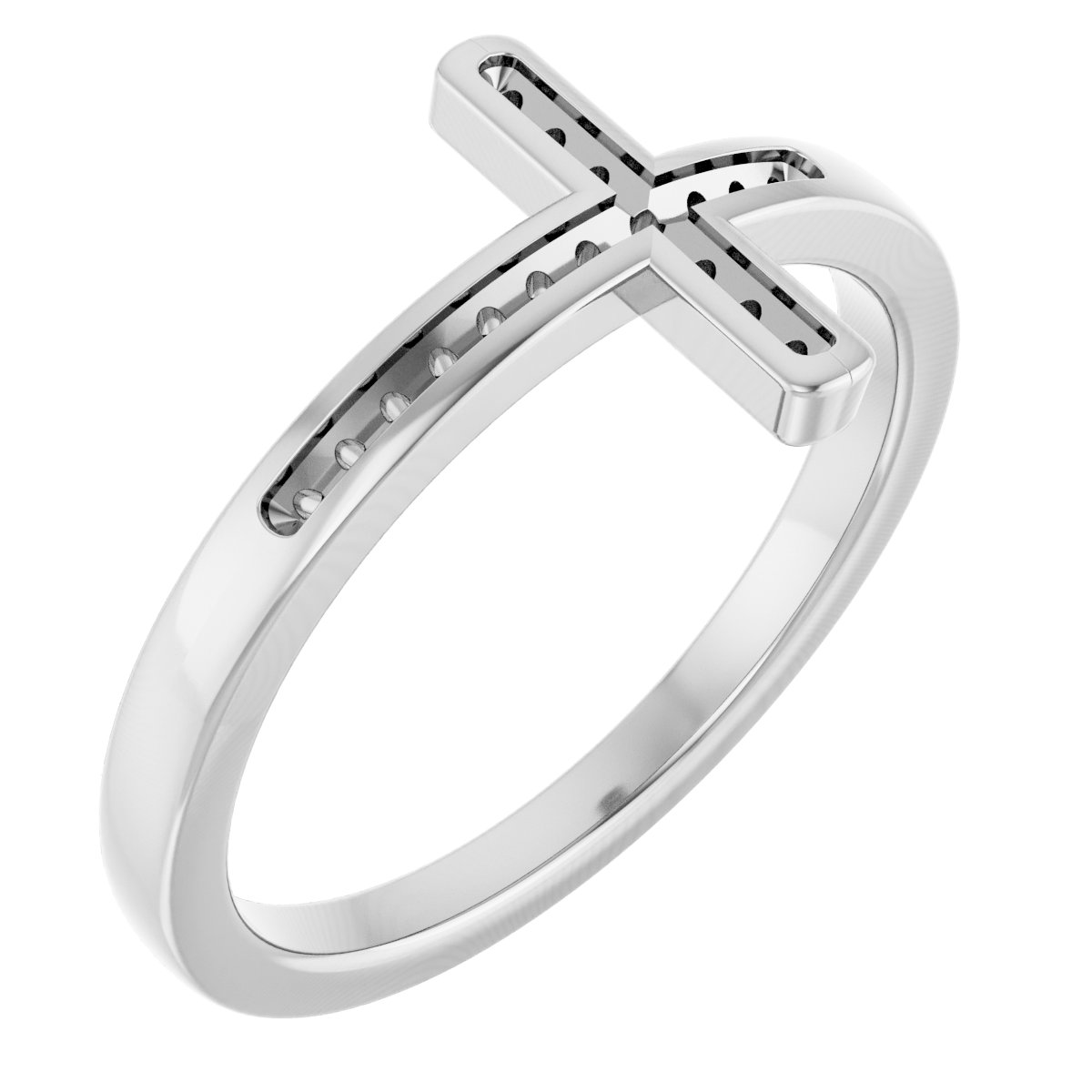 14K White 1/10 CTW Natural Diamond Sideways Cross Ring