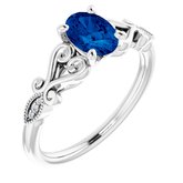 14K White Lab-Grown Blue Sapphire & .02 CTW Diamond Ring