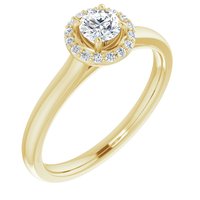 14K Yellow 4 mm Round Forever One™ Near Colorless Lab-Grown Moissanite & .07 CTW Natural Diamond Engagement Ring