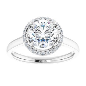 Platinum 7.5 mm Round Forever Oneâ„¢ Moissanite & 1/10 CTW Diamond Engagement Ring  