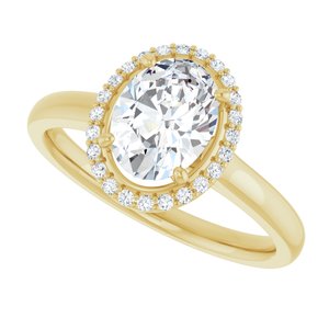 14K Yellow 8x6 mm Oval Forever Oneâ„¢ Moissanite & 1/10 CTW Diamond Engagement Ring  