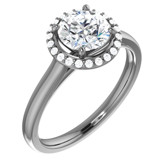 14K White 6.5 mm Round Forever One™ Created Moissanite & 1/10 CTW Diamond Ring