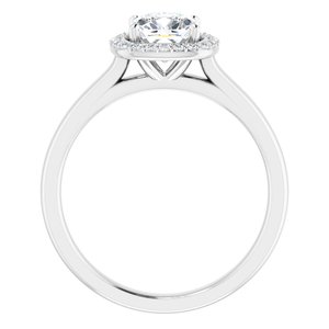 14K White 6 mm Cushion Forever Oneâ„¢ Moissanite & 1/10 CTW Diamond Engagement Ring