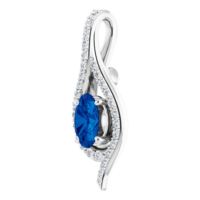 14K White Lab-Grown Blue Sapphire & 1/8 CTW Natural Diamond Pendant