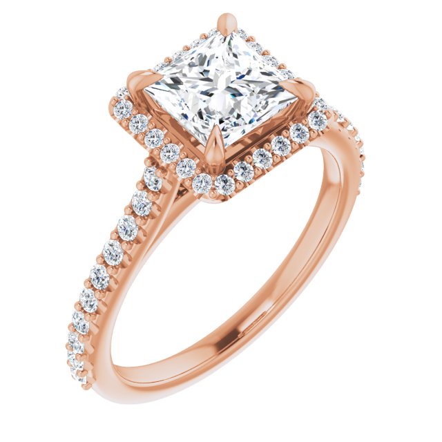 14 K Rose Gold Halo Engagement Ring - Image 2