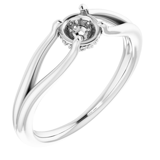 14K White 5.2 mm Round .04 CTW Natural Diamond Semi-Set Engagement Ring