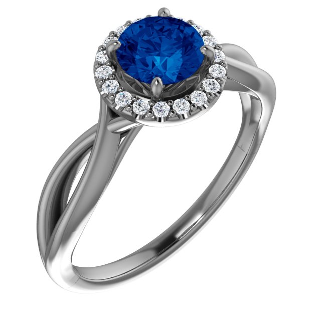 14K White Lab-Grown Lab-Grown Blue Sapphire & 1/10 CTW Diamond Ring    