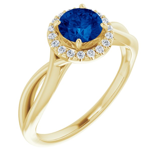 14K Yellow Lab-Grown Lab-Grown Blue Sapphire & 1/10 CTW Natural Diamond Ring    