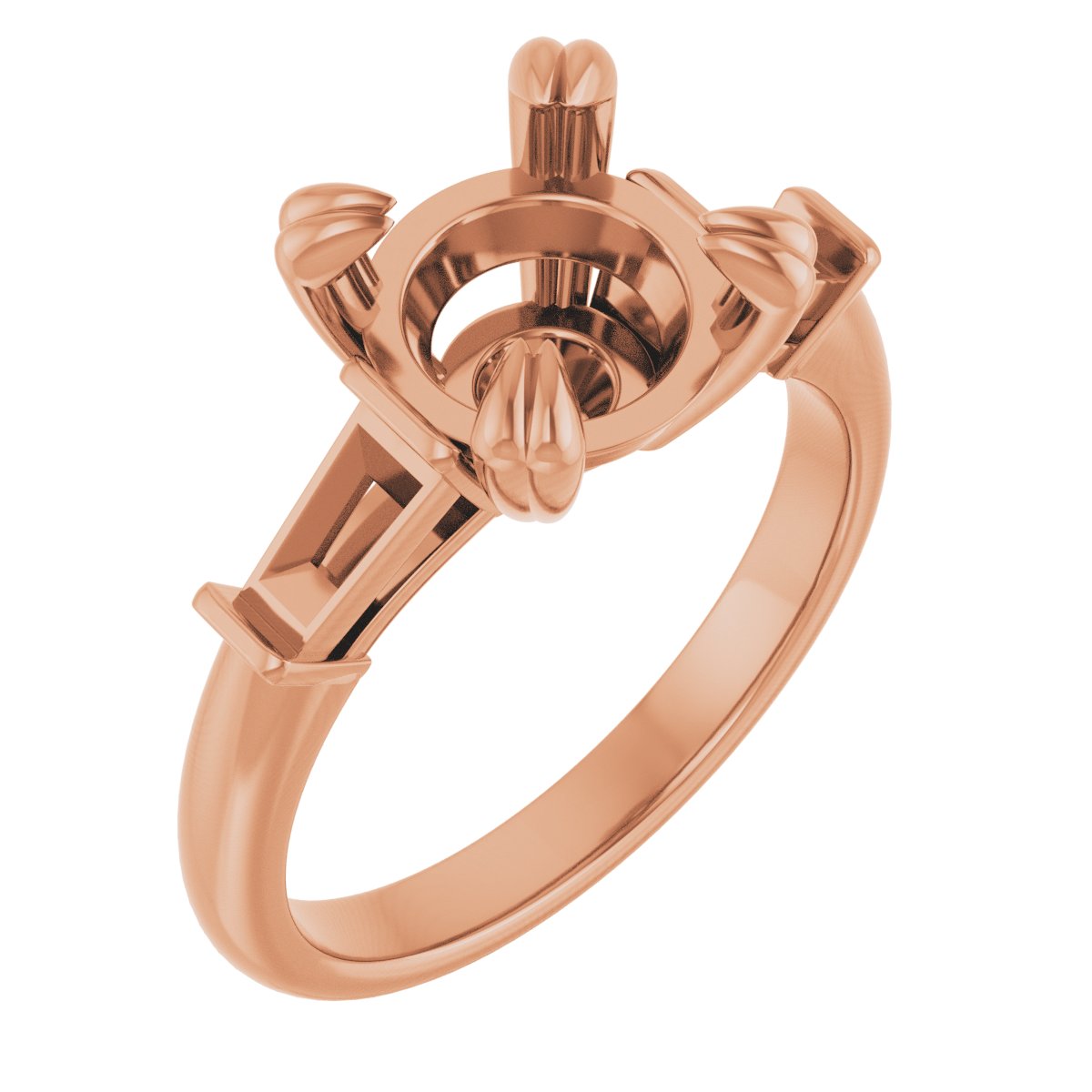 Double Claw-Prong Three-Stone Engagement Ring