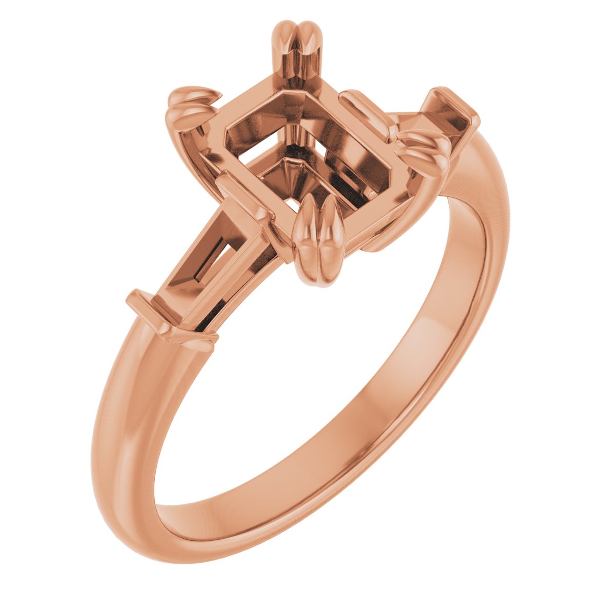 Double Claw-Prong Three-Stone Engagement Ring