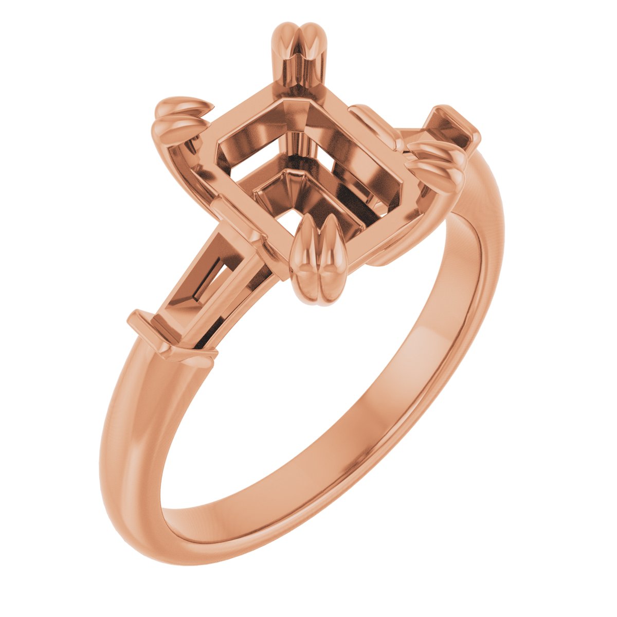 Double Claw-Prong Three-Stone Engagement Ring
