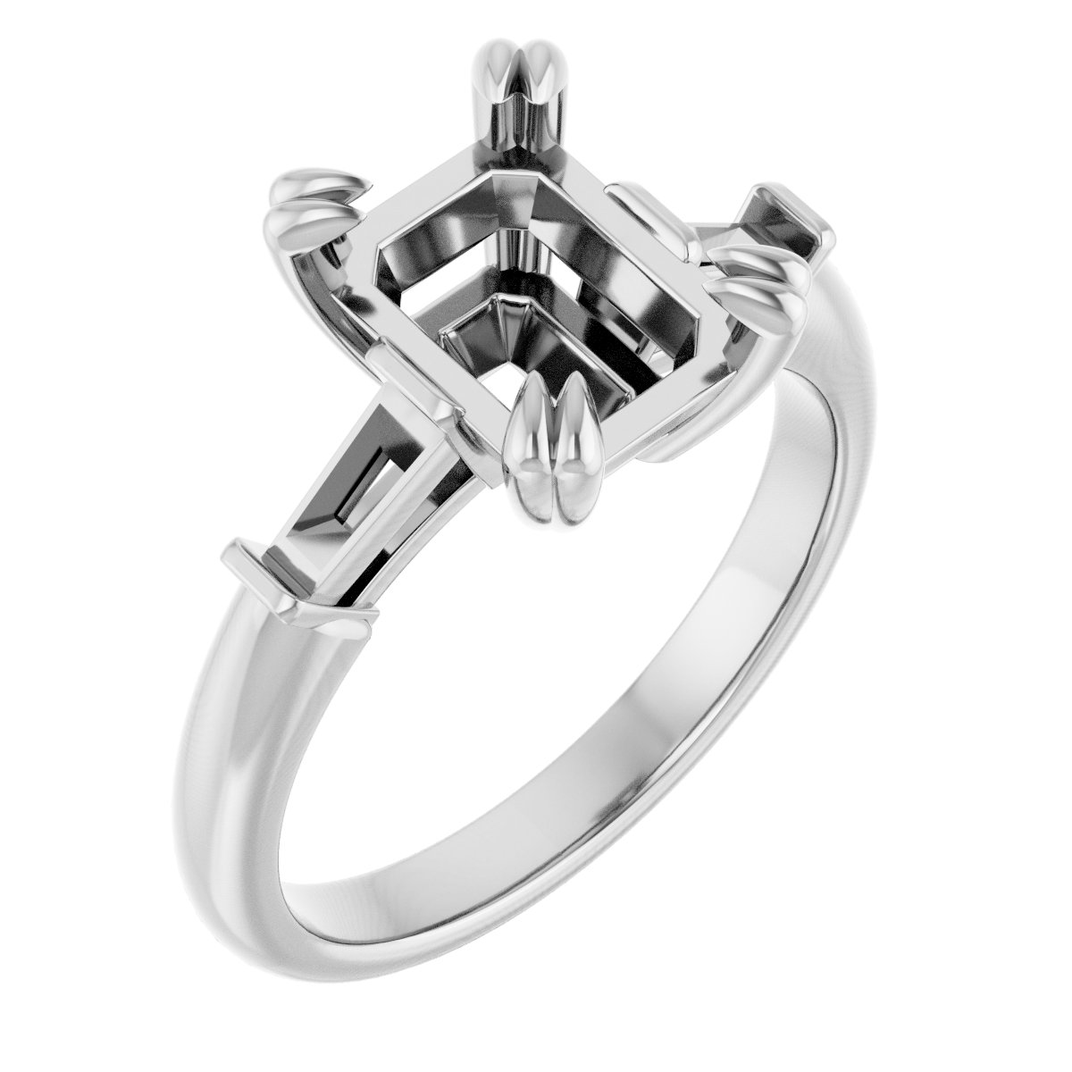 Double Claw-Prong Three-Stone Engagement Ring