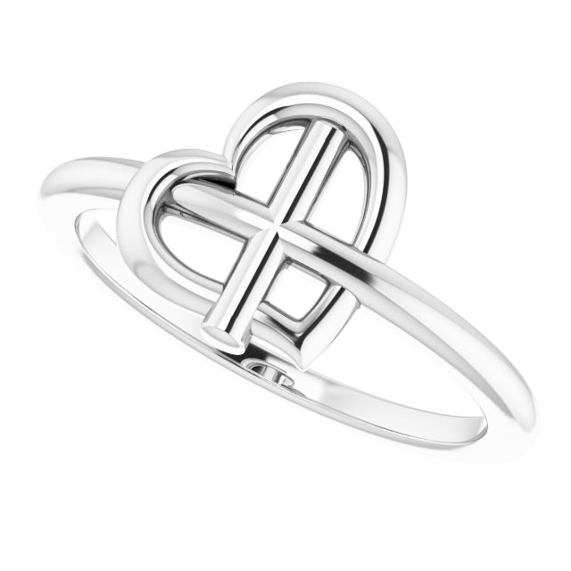 Sterling Silver Heart Cross Ring 