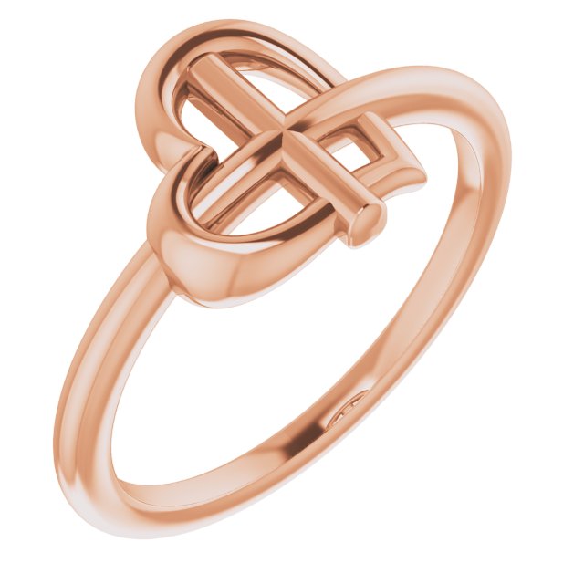 14K Rose Heart Cross Ring 