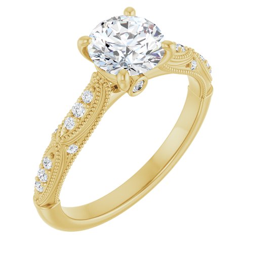 18K Yellow Round 1 ct Engagement Ring