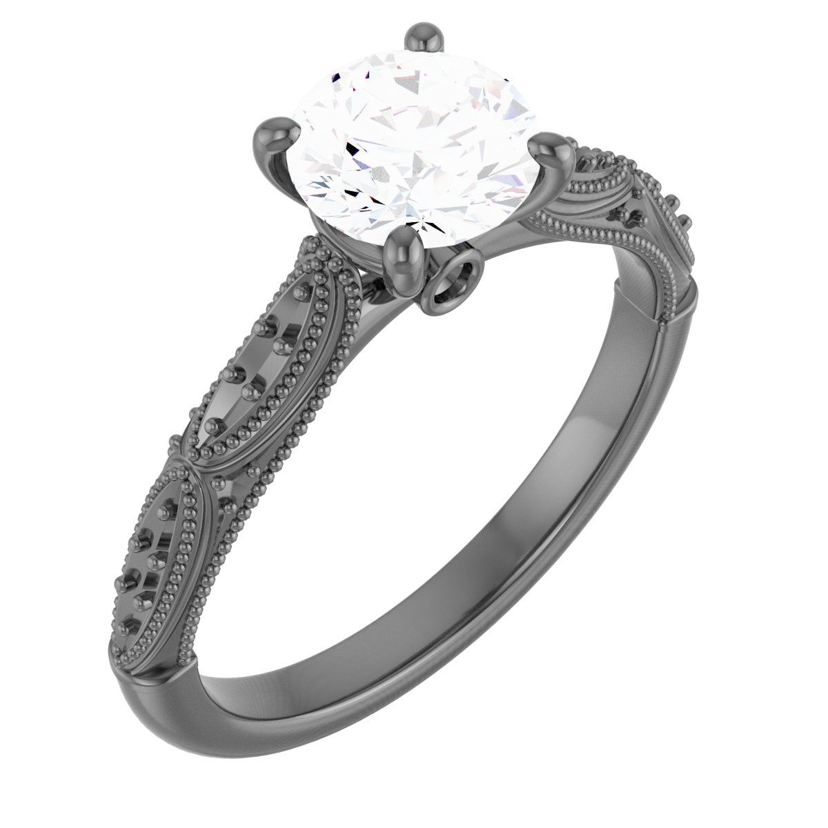 14K White 6.5 mm Round Forever One™ Moissanite & 1/10 CTW Diamond Engagement Ring