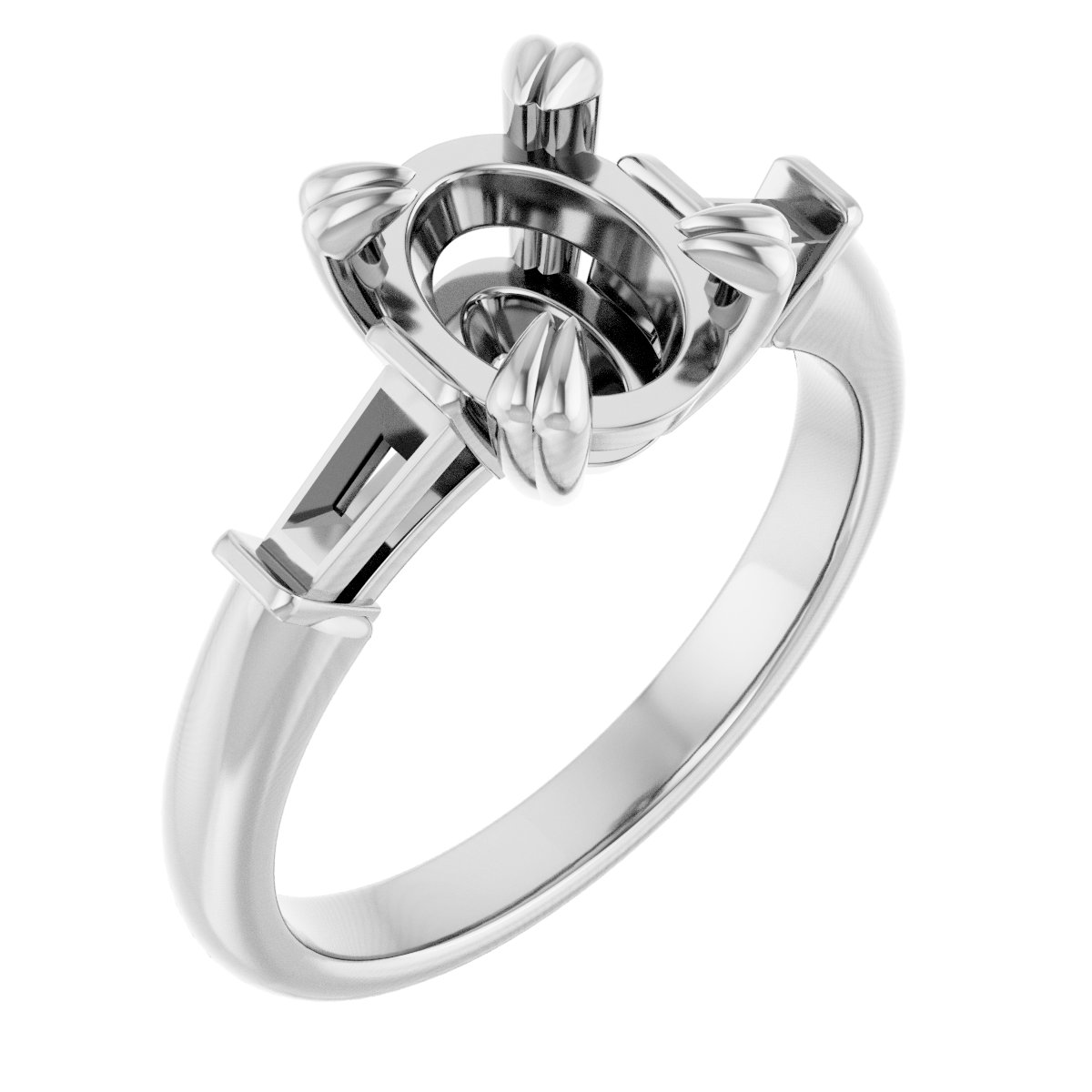 Double Claw-Prong Three-Stone Engagement Ring