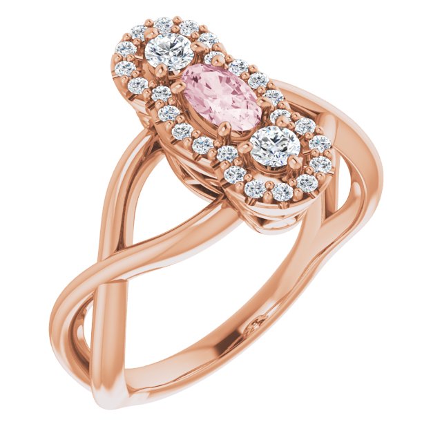 14K Rose Natural Pink Morganite & 1/4 CTW Natural Diamond Ring  