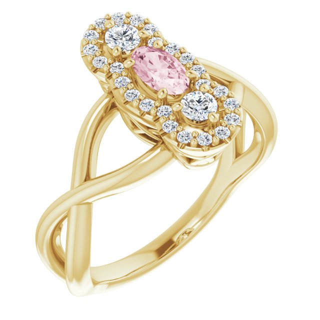 14K Yellow Natural Pink Morganite & 1/4 CTW Natural Diamond Ring  