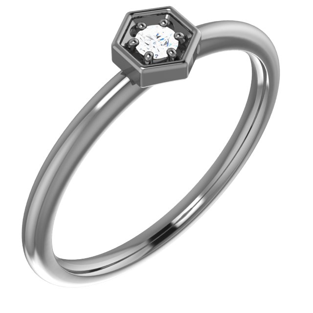 14K White .06 CTW Diamond Hexagon Stackable Ring