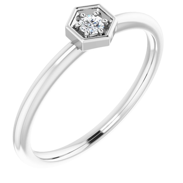 14K White .06 CTW Natural Diamond Hexagon Stackable Ring