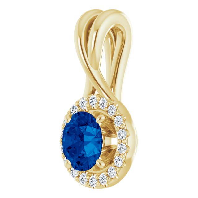 14K Yellow Natural Blue Sapphire & 1/10 CTW Natural Diamond Pendant