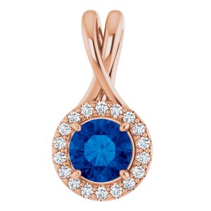14K Rose Natural Blue Sapphire & 1/10 CTW Natural Diamond Pendant