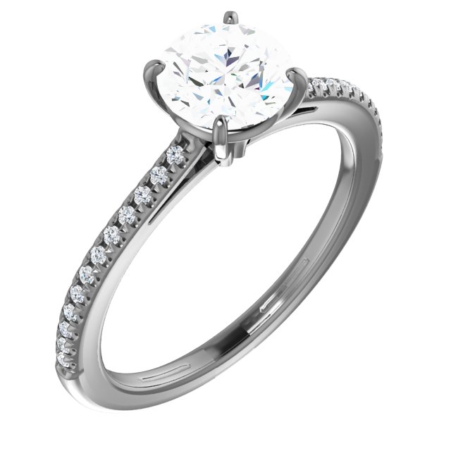 14K White 6.5 mm Round Forever One Moissanite and .10 CTW Diamond Engagement Ring Ref 13863013