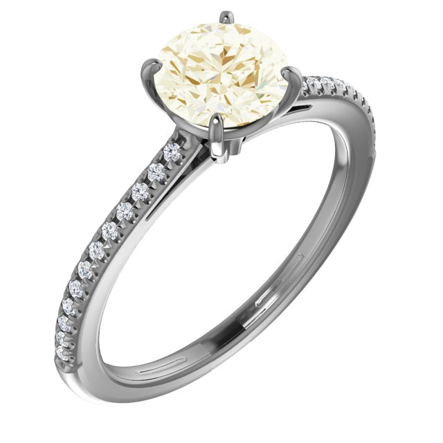 14K Yellow 6.5 mm Round Forever One Moissanite and .10 CTW Diamond Engagement Ring Ref 13863014