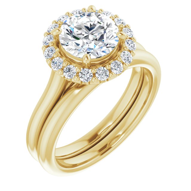 18 K Yellow Gold Halo Engagement Ring - Image 6