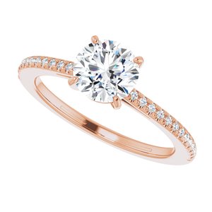14K Rose 6.5 mm Round Forever Oneâ„¢ Moissanite & 1/10 CTW Diamond Engagement Ring