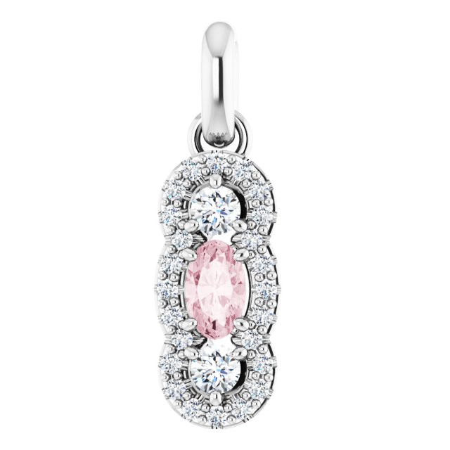 14K White Natural Pink Morganite & 1/4 CTW Natural Diamond Pendant