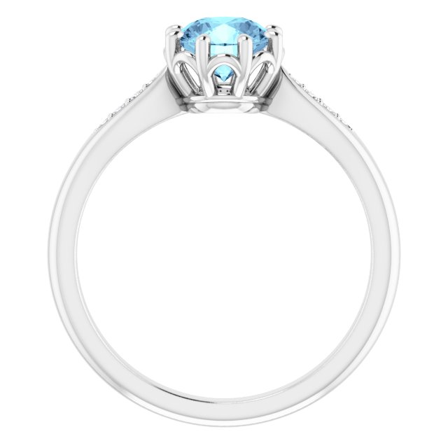 14K White Natural Aquamarine & .04 CTW Natural Diamond Ring  
