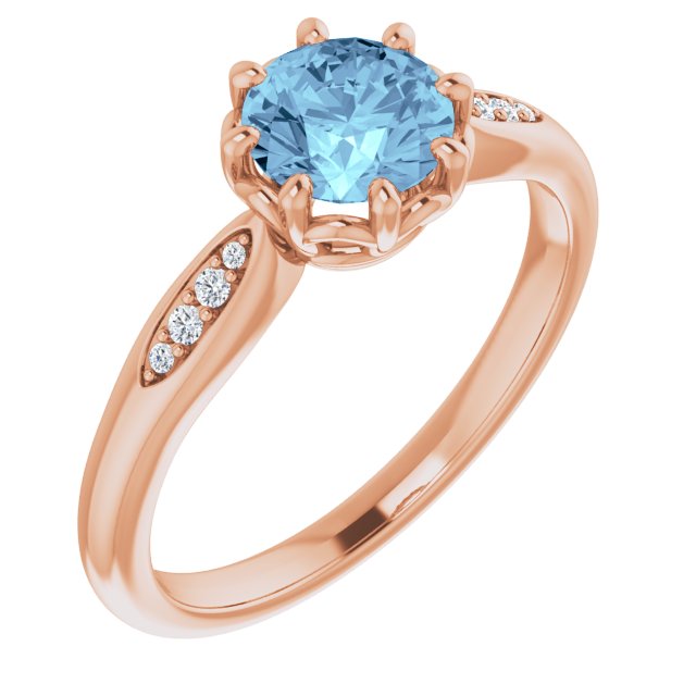 14K Rose Natural Aquamarine & .04 CTW Natural Diamond Ring  