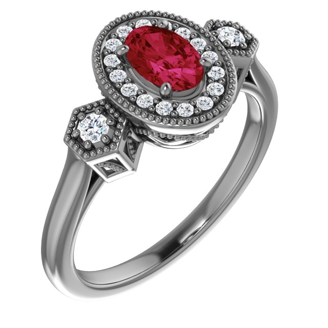 14K Rose Chatham Created Ruby and .167 CTW Diamond Ring Ref. 13402954