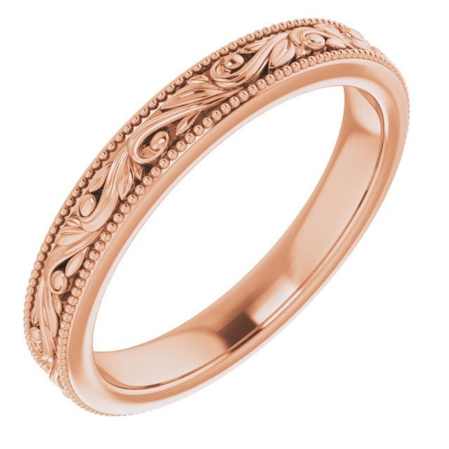 14K Rose 3.2 mm Design-Engraved Band Size 8