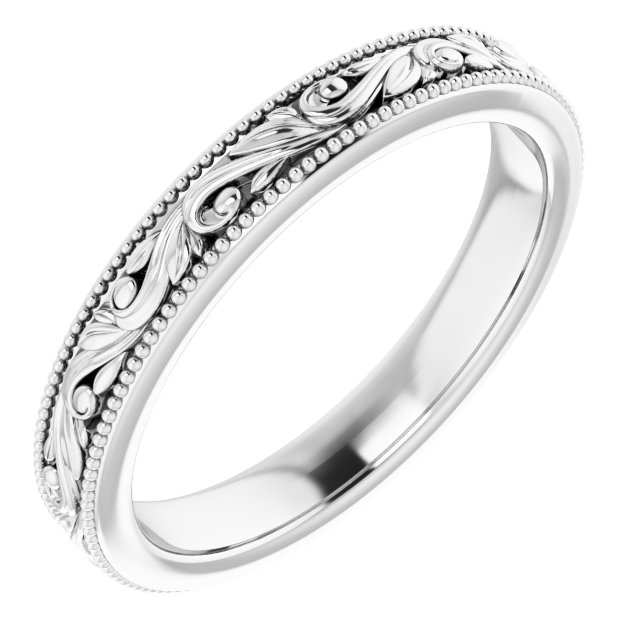 14K White 3.2 mm Design-Engraved Band Size 8