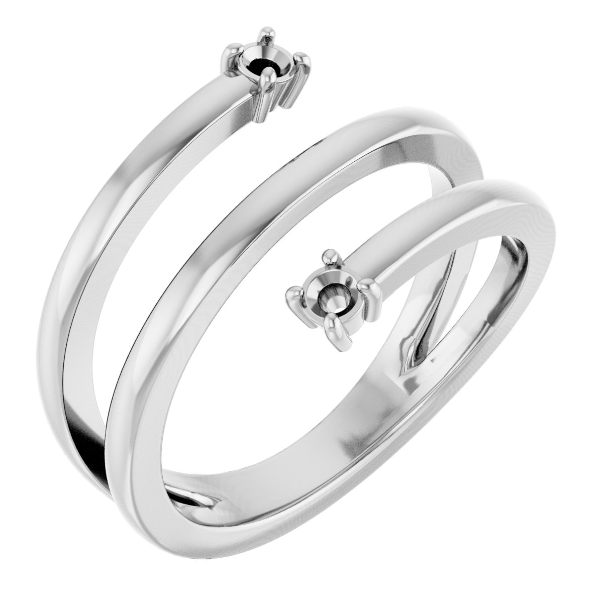 14K White Two-Stone Bypass Ring Mounting  