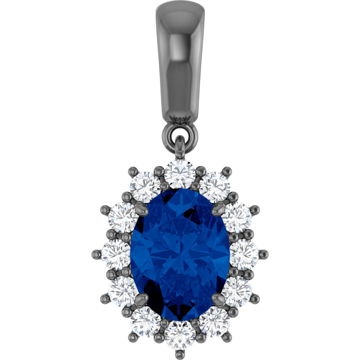 14K White Chatham Created Blue Sapphire and .33 CTW Diamond Pendant Ref 9762999