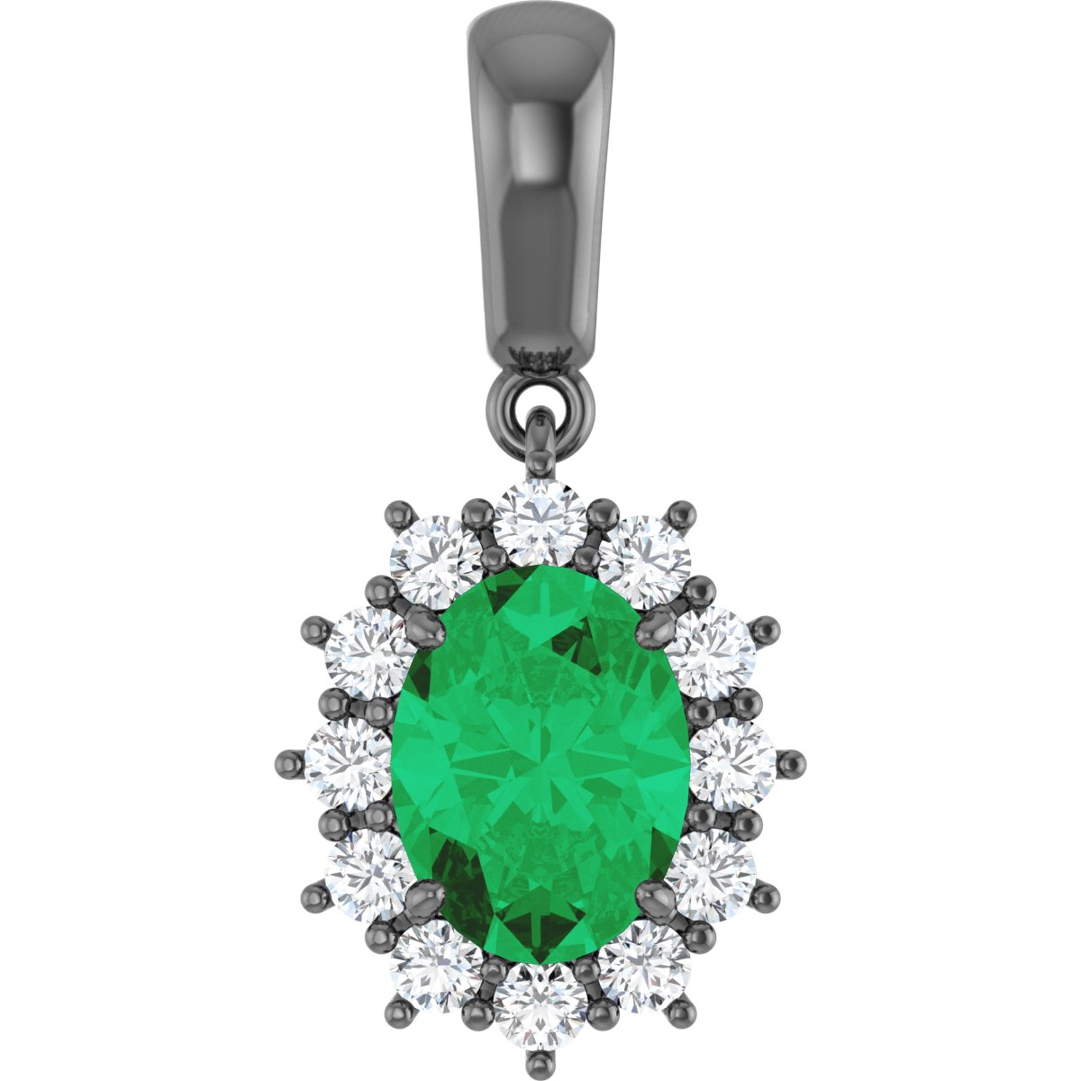 14K White Chatham® Created Emerald & 1/3 CTW Diamond Pendant 