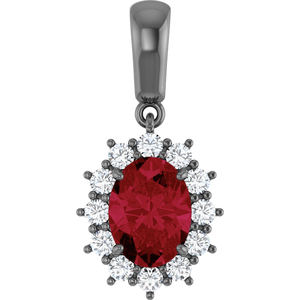 14K White Chatham Created Ruby and .33 CTW Diamond Pendant Ref 9770148