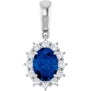 14K White Lab-Grown Blue Sapphire & 1/3 CTW Natural Diamond 18" Necklace