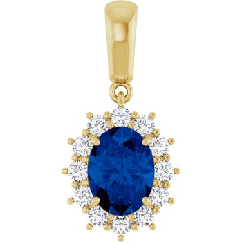 14K Yellow Chatham Created Blue Sapphire and .33 CTW Diamond Pendant Ref 9763033