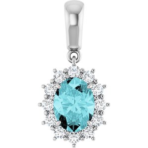 14K White Natural Blue Zircon & 1/3 CTW Natural Diamond Pendant
