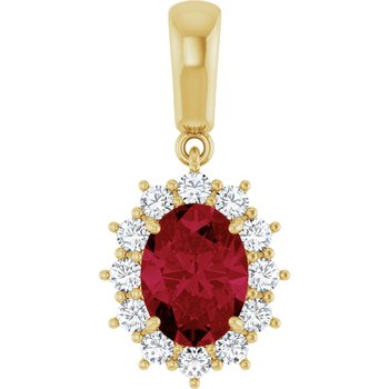 14K Yellow Chatham Created Ruby and .33 CTW Diamond Pendant Ref 9770149