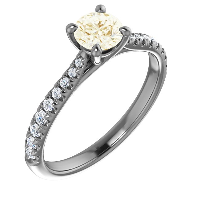 14K Yellow 6.5 mm Round Forever One Moissanite and .20 CTW Diamond Engagement Ring Ref 13873625