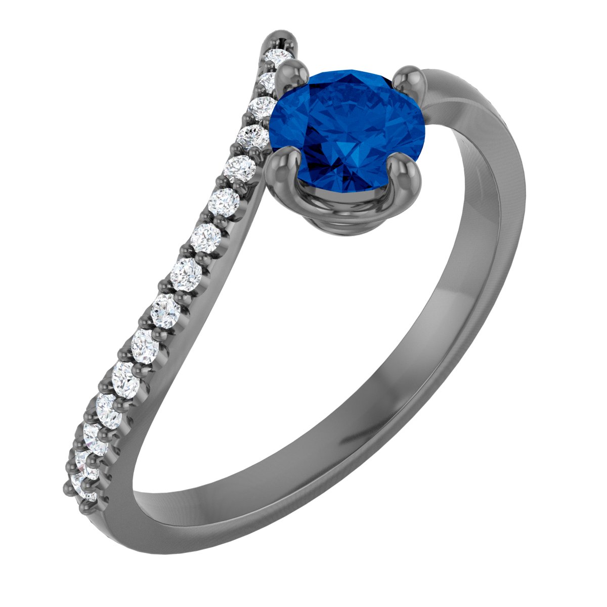 14K White Lab-Grown Blue Sapphire & 1/10 CTW Natural Diamond Bypass Ring